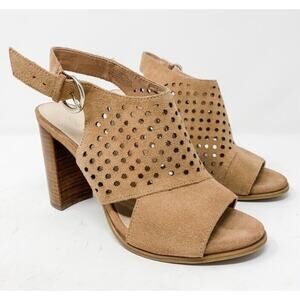 Nine West Women’s Suede Piomboo Heeled Ankle Strap Sandals Camel Brown‎ Size 10